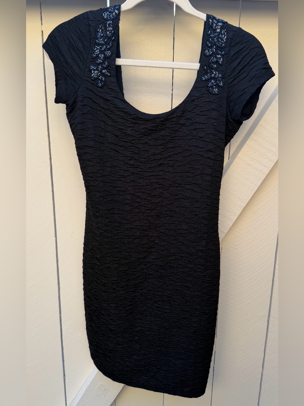 Free People Women's Black Beaded Embroidered Bodycon Dress Size XS Low Cut Back